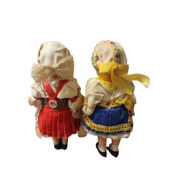 2 Vintage Creepy 1965 Czechoslovakia Hard Plastic Dolls Eyes Close Lace Dresses - Picture 3 of 7